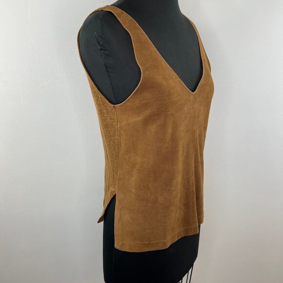 Majestic Filatures Brown Double V Leather Front & Linen Tank Top V-Neck 1 S - Picture 3 of 7
